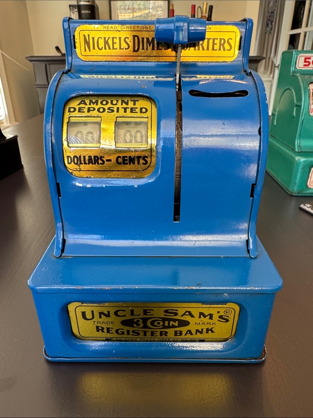 Vintage uncle Sam’s three coin mechanical register savings bank made in Japan